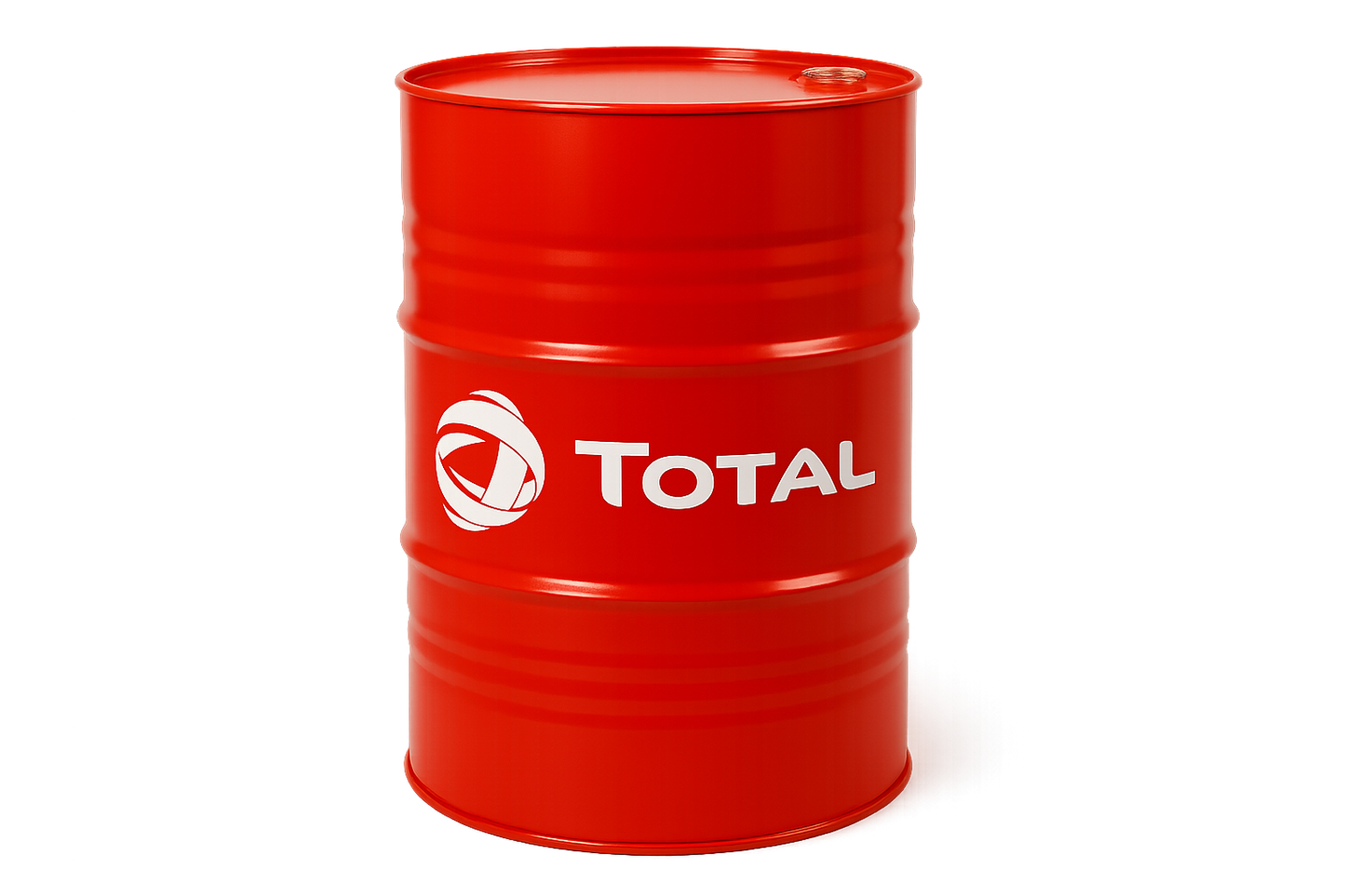 erstelle mir ein Produktbild ohne Hintergrund für ein 60 Liter Total Ölfass , in rot und total logo