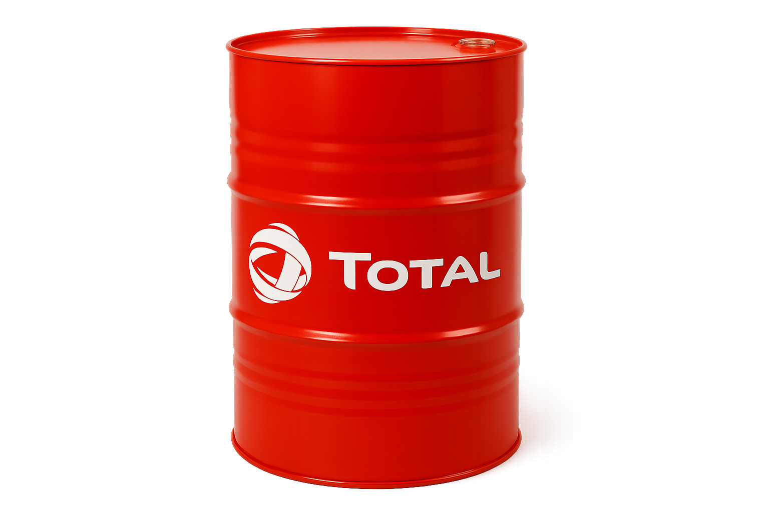 erstelle mir ein Produktbild ohne Hintergrund für ein 60 Liter Total Ölfass , in rot und total logo